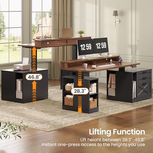 SEDETA Farmhouse Electric Standing Desk with 3 Drawers and File Cabinet - Image 3