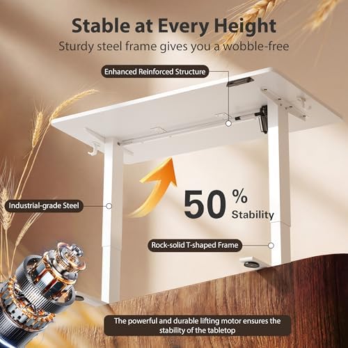 Cubiker Standing Desk, 48x24 Inches Sit Stand Home Office Desk, Electric Stand up Desk, Adjustable Desk with Splice Board, White Frame/White Top - Image 6