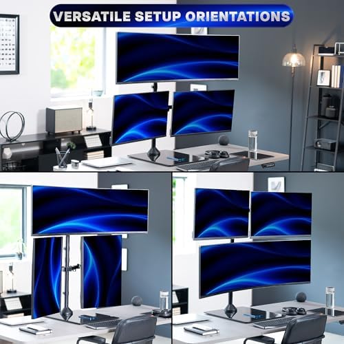 VIVO Triple Monitor Extra Tall Desk Stand for up to 49 inch Ultrawides on Center Bracket and 27 inch Screens on Side Brackets, Holds up to 44 lbs, Tempered Glass Base, Black, STAND-V103T-GB - Image 6