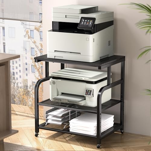 niffgaff Mobile Printer Stand with Large Desktop - 3 Tier Shelf, 24.4 Inch Height, Wooden Organizer for Home&Office, Black by niffgaff