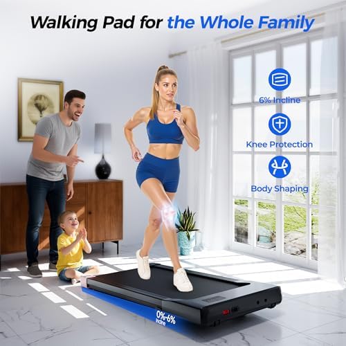 Superun Walking Pad with 6% Incline, Under Desk Treadmill, 3 in 1 Portable Treadmills for Home with Remote Control LED Display, 2.5 HP Quiet Mini Treadmill for Office Home Use, 300 Lbs Capacity - Image 2