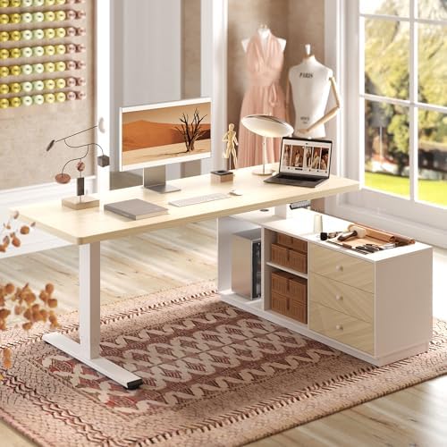 FLEXISPOT 71" Executive Standing Desk with File Cabinet, White Wood Grain by Unknown