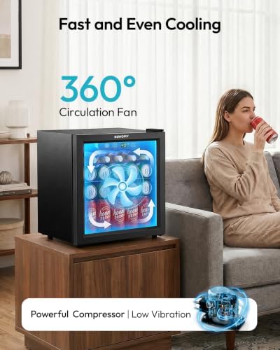 EUHOMY 48 Can Mini Fridge, 1.3 Cu.ft Beverage Refrigerator with Glass Door - Image 3