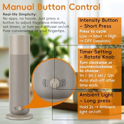 Waterless Diffuser with Fabric-Wrapped Design, OliveTech Cold Air Scent Diffusers for Home & Office, Hotel Collection Diffuser, Adjustable Intensity, Ambient Light, 1 x 30ml Essential Oil Included - Image 4