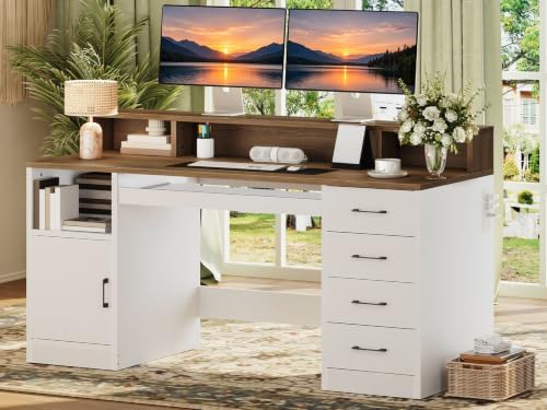 RALGEND 55" Office Desk with Drawers, Farmhouse Executive Desk with Drawers - Image 3