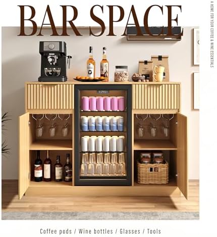 Mini Fridge Cabinet, Coffee Bar Cabinet with Fridge Space, Oak - Image 3