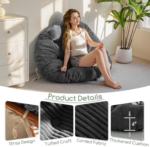 HIGOGOGO Papasan Chair Cushion with Corduroy Cover (Without Chair), 48 x 48 Inch Supportive Cushion, Overstuffed Chair Cushion,Dark Grey - Image 3