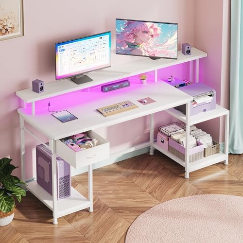 DurayLoly Office Desk with 55" Long Monitor Stand, 18" Ample Printer Space by Durayloly