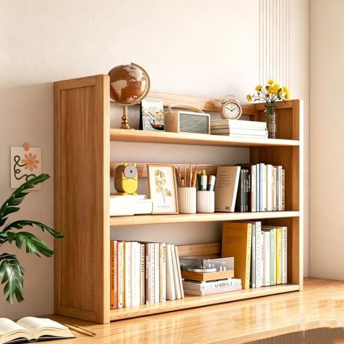 3 Tier Solid Wood Bookshelf for Desktop with Storage Shelves by Unknown