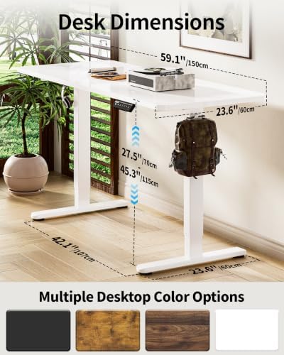 BIZUM Electric Standing Desk 60 x 24 Inch Computer Desk-Gaming Desk White Home Office Desks Height Adjustable Memory Stand Up Computer Workstation - Image 3