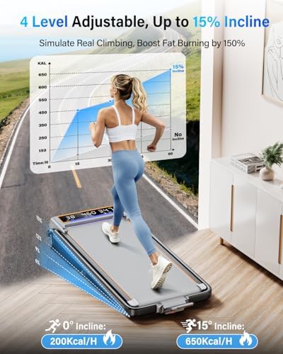 Walking Pad Treadmill with 15% Incline/Handle Bar/2 Screen Display, 3.5HP Foldable Walking Pad Treadmill, Portable Treadmills for Home with 4 Adjustable Incline, 350+lb Capacity, Smart App, RGB Light - Image 2
