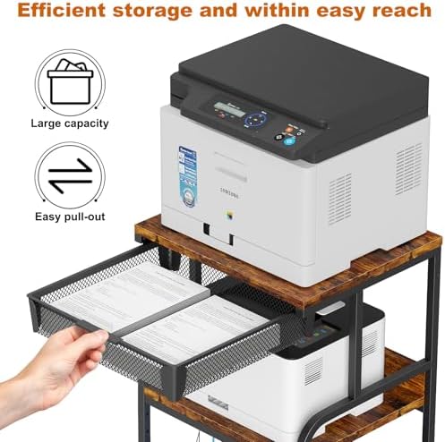 EasyCom Large Printer Stand with Drawer, 3-Tier Industrial Rolling Cart - Image 3