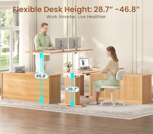 SEDETA Fluted L Shaped Executive Electric Standing Desk with Drawers - Image 3