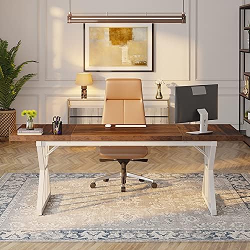 Tribesigns 70.8-Inch Executive Desk, Large Computer Office Desk Workstation, Modern Simple Style Laptop Desk Study Writing Table Business Furniture for Home Office (Brown/White, 70.8 Inch) - Image 3