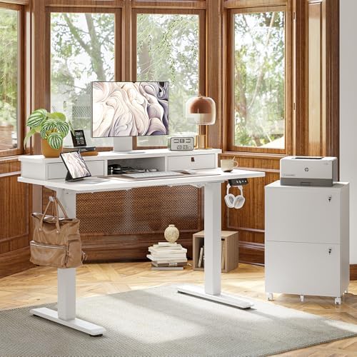 TIQLAB 40 * 24 inch Standing Desk with Two Drawers&Top Shelf, White - Image 2