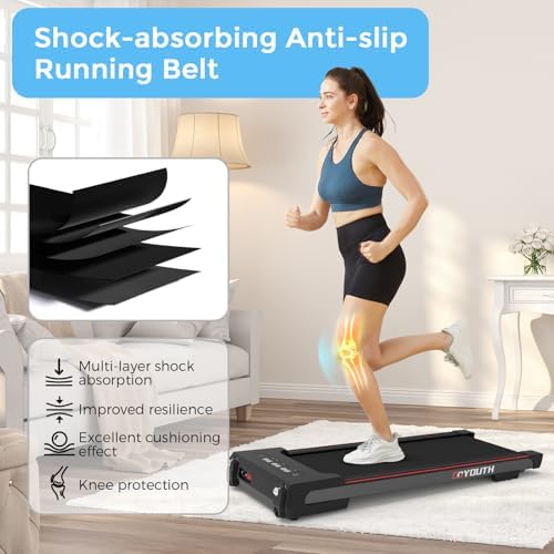 GOYOUTH Walking Pad Treadmill, Under Desk Treadmill for Home Office, Wide Belt Compact Treadmills 300 lbs Capacity, 2.25HP Shock-Absorbing Walking Jogging Running Machine Remote Included - Image 4