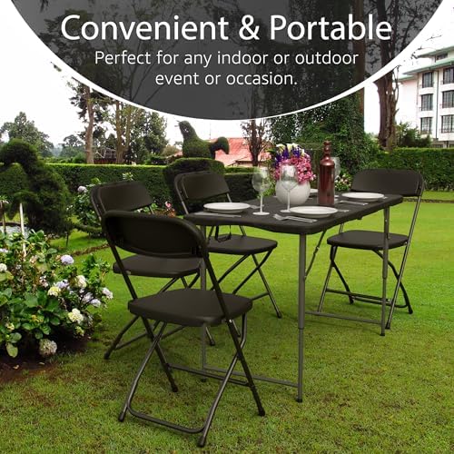2 PACK of 4 Feet Foldable Table Adjustable Height with Built in Handle, Steel Legs | 4FT Heavy Duty Portable | Perfect for Party Dining Wedding Events Picnic Indoor Outdoor Camping Folding - 4 Foot - Image 2
