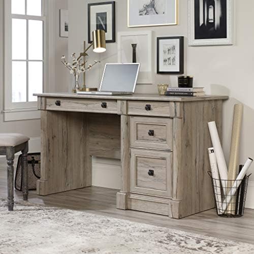 Sauder Palladia Computer Desk with Drawers, Home Office Desk with File Cabinet Storage Drawer, Cable Management, Keyboard Tray, in Split Oak Finish - Image 2
