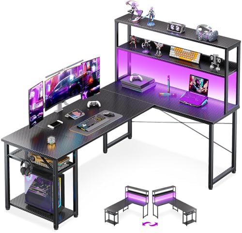 ODK 61 Inch L Shaped Gaming Desk with Hutch & Headphone Hook by ODK