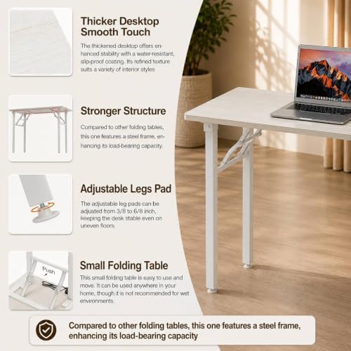 Folding Table Computer Desk - 43.3" No Assembly Folding Desk Design and Foldable Office Desk, Small Desk for Bedroom, Compact Storage Portable Use for Dorm and RV Small Space, White Ash - Image 5