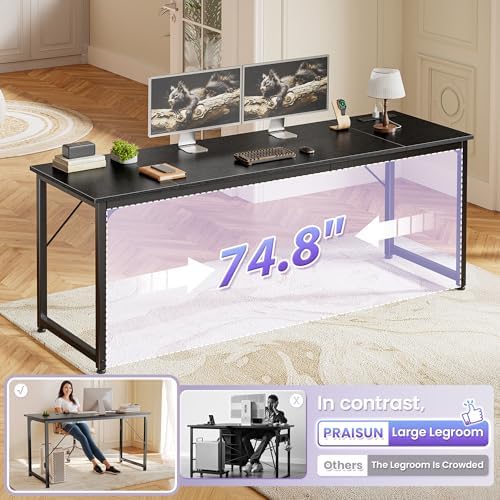 PRAISUN 80 X 24 Inch Computer Desk, Power Outlets, USB-C, Black - Image 6