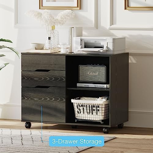 OLIXIS 3 Drawer Lateral File Cabinet, Rolling Printer Stand with Storage - Image 6
