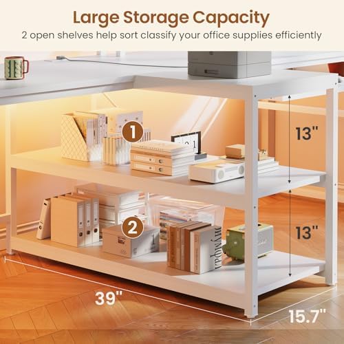 SEDETA 94.5" 2 Person Gaming Desk with Storage Shelves, LED Light, White - Image 6