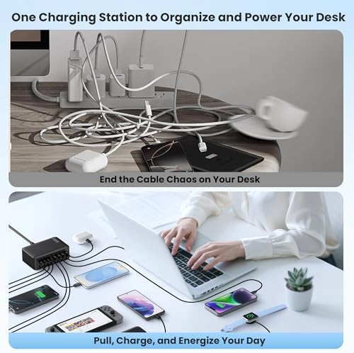 345W USB C Charger 10 in 1 Retractable Wall Charger with 2 Cables,GaN 6 USB C Charging Station Phone Charging PD Laptop Charger Adapter for MacBook Pro/Air,DELL,iPhone17/16/15,Galaxy S24,Android etc - Image 5