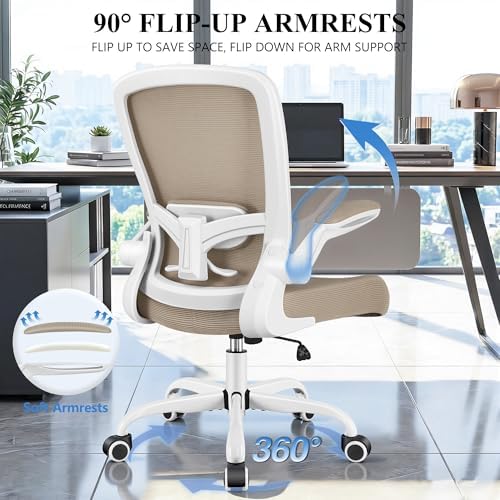 FelixKing Office Chair, Ergonomic Desk Chair Breathable Mesh Chairs Adjustable High Back Lumbar Support Flip-up Armrests, Executive Rolling Swivel Comfy Computer Chairs Home Office Khaki - Image 7