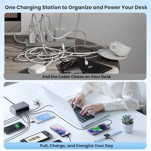 345W USB C Charger 10 in 1 Retractable Wall Charger with 2 Cables,GaN 6 USB C Charging Station Phone Charging PD Laptop Charger Adapter for MacBook Pro/Air,DELL,iPhone17/16/15,Galaxy S24,Android etc - Image 5