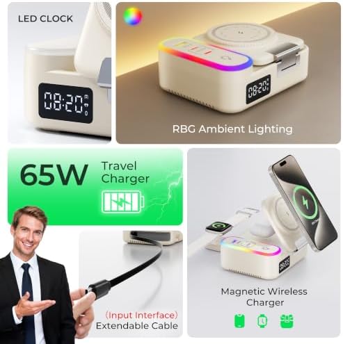 8-in-1 Foldable Wireless Charging Station for Apple Devices with Clock, 65W - Image 2