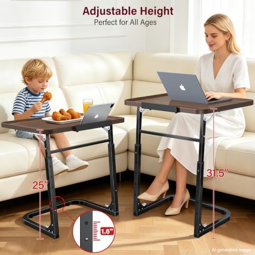 Heavy Duty C-Shaped End Table, Raised Edge Snack Table, Height & Tilt Adjustable TV Tray Table, Easy to Install, TV Dinner Tray Table for Couch, Bed, Work & Eating, Foldable & Easy Storage - Image 5