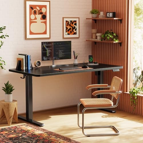 Huuger 55 X 24 Inch Electric Standing Desk with Power Outlets and USB-C Port, Height Adjustable Desk, Sit Stand Desk for Home Office, Computer & Gaming Desk with 3 Presets, Stable Steel Frame, Black - Image 2
