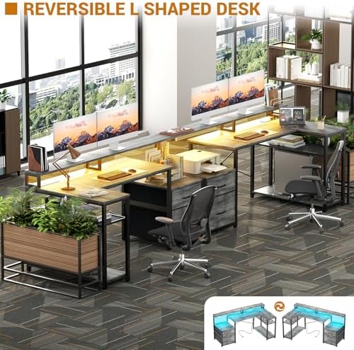 Aheaplus L Shaped Desk with File Drawer, Reversible L Shaped Gaming Desk - Image 5