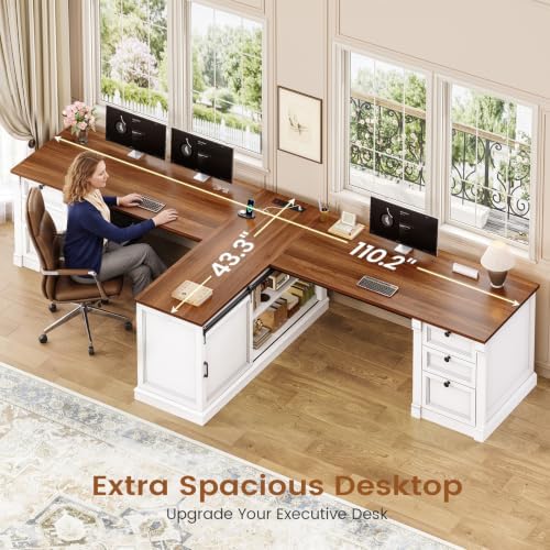 SEDETA 110.2" 2 Person Desk with 6 Drawers & Storage Shelves, Power Strip - Image 4