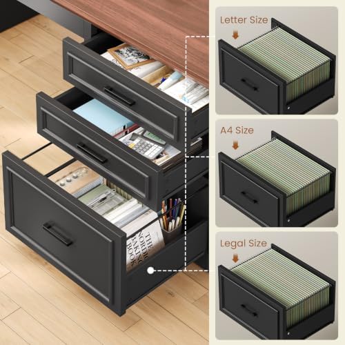 SEDETA Farmhouse L Shaped Standing Desk with Storage, Black+Brown - Image 5