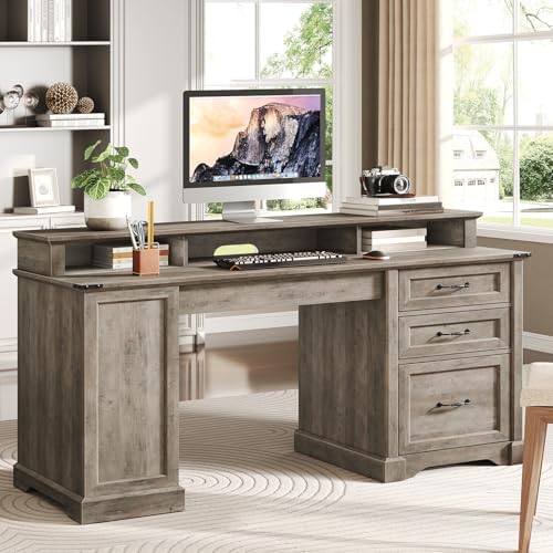 RALGEND 55'' Farmhouse Desk with Drawers, Office Desk Set of 2 - Image 3