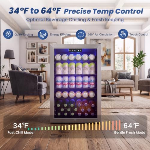 20" Beverage Refrigerator Cooler, 3.4 Cu. Ft. Drink Fridge with Glass Door - Image 2