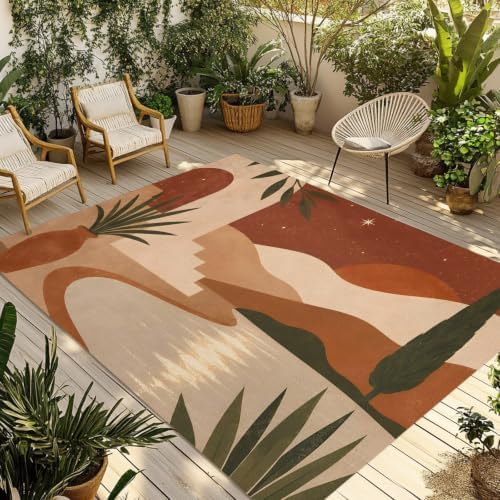Boho Dessert 6x9 Waterproof Outdoor Rug with Non‑Slip Backing Modern Stucco Archway River Stream Machine Washable Deck Patio Rug Mat for Camping, RV, Garden, Balcony Pool - Image 3