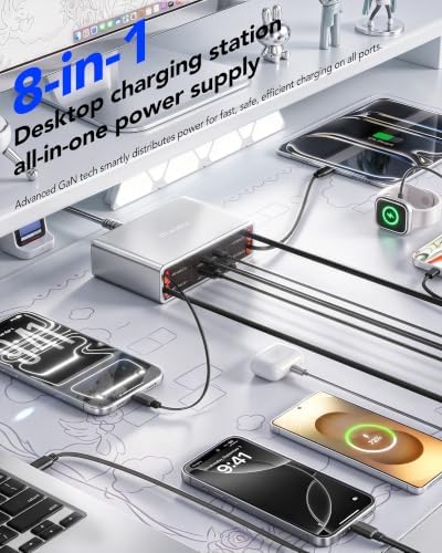 8-in-1 Charging Station for Multi Device,Fast Charger Retractable 65W Cable - Image 3