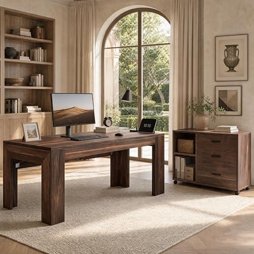 Tribesigns L Shaped Executive Office Desk with Drawers,Walnut by Tribesigns