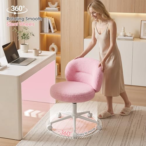 Homkdom Round Vanity Chair with Silent Wheels, 17.32" Wide Seat - Image 5