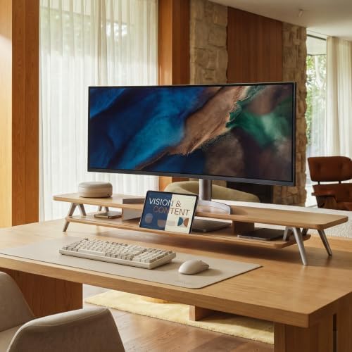 Fenge Dual Monitor Stand Riser, Wooden Desk Shelf with 2-Tier Storage - Image 2