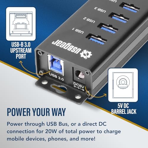 USBGear 10-Port USB Hub 3.2 Gen 1 – Mountable SuperSpeed Data Hub with USB Ports for Laptop, PC, Desktop, and More, 5V/4A Power Adapter with Type-A to Type-B Cable (3ft), Computer Accessories - Image 6