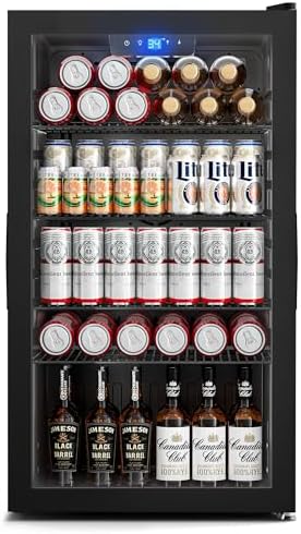 130 Can Beverage Refrigerator, 3.2 Cu.ft Mini Fridge, Glass Door, Black by Manastin