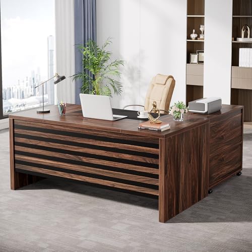 Tribesigns 62.2" L-Shaped Executive Desk with Mobile File Cabinet by Tribesigns