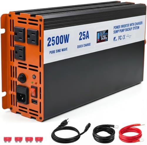 Sump Pump Battery Backup System, 2500W Pure Sine Wave Inverter with LCD Display, Auto Switches to Battery Power for Continuous Sump Pump Operation, for Basement Flood Protection&Power Outage Emergency by Gsskny