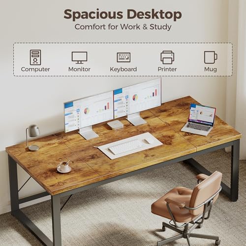 Mericonia 63 Inch Computer Desk, 1" Thick Large Office Table, Brown - Image 5