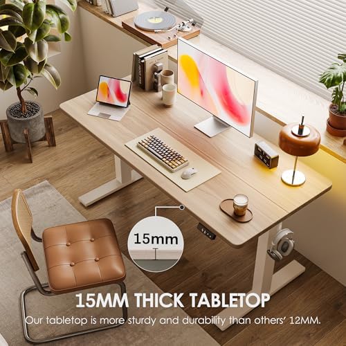 TIQLAB 55 * 28 Inches Standing Desk, Adjustable Height Stand up Desk,Sit Stand Home Office Table with Splice Board, Light Walnut - Image 3