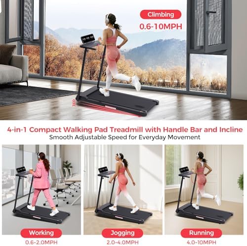 KASSADIN Portable Treadmills for Home Small, Walking Pad with Handle Bar, 3.5HP Electric Mini Treadmills for Home Exercising, Walking Pad Treadmill with Handles and Incline, 0.6-10MPH, 400LBS - Image 2